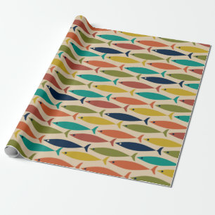 Papier Cadeau Motif de poisson moderne du milieu du siècle