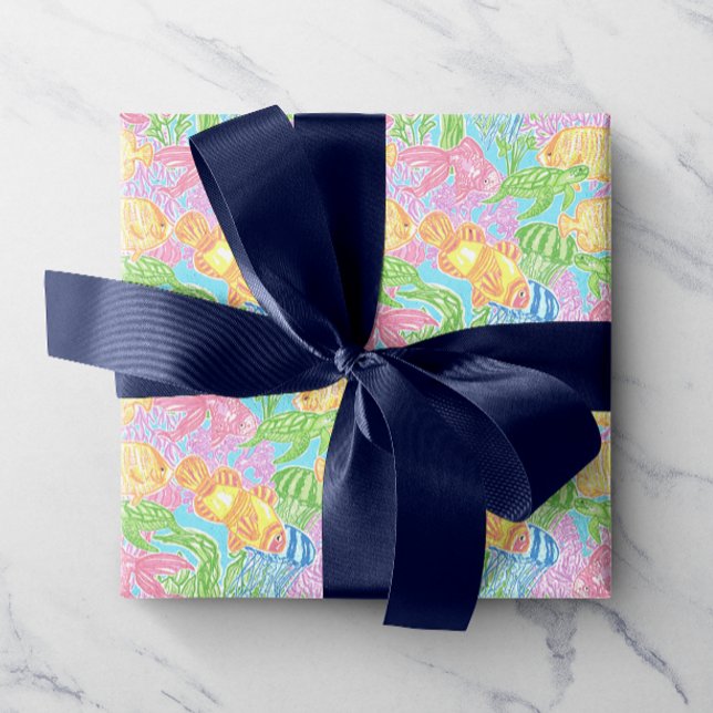 Papier Cadeau Motif de poissons tropicaux colorés (Créateur téléchargé)