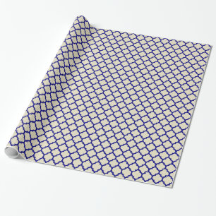 Papier Cadeau Motif de Quatrefoil Marocain Bleu de la Marine Bei