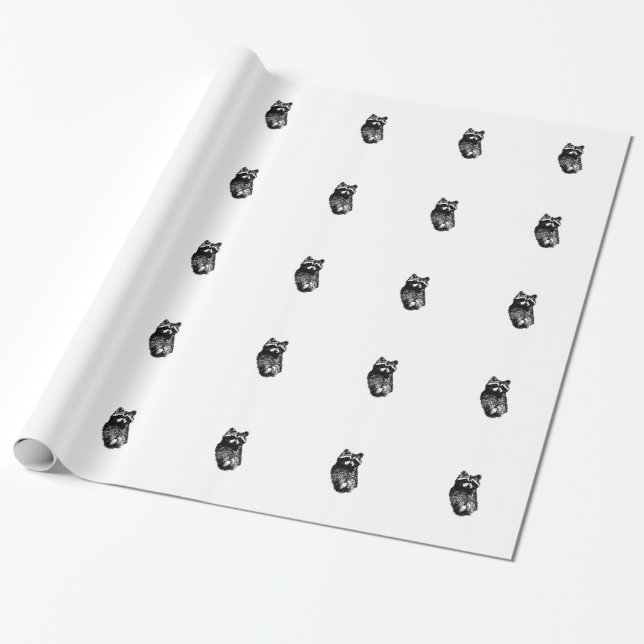 Papier Cadeau Motif de ratons laveurs (Déroulé)
