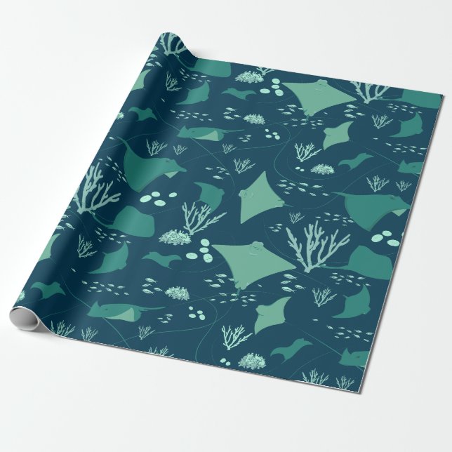 Papier Cadeau Motif de rayons de repos, Blue Underwater Marine L (Déroulé)