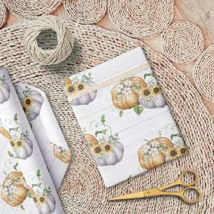 Papier Cadeau Motif de récolte de citrouille de soleil d'automne