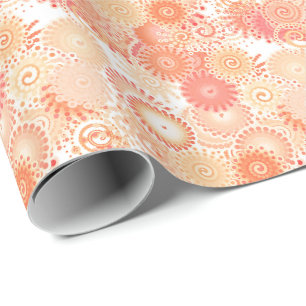 Papier Cadeau Motif de remous de fractale, nuances de corail et