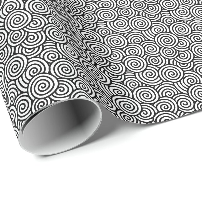 Papier Cadeau Motif de remous de Japonais - blanc et noir (Coin rond)