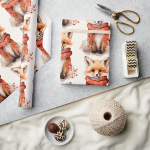 Papier Cadeau Motif de renard mignon avec une écharpe rouge
