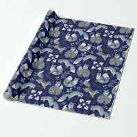 Motif de renards polaires bleus, plantes sur fond 