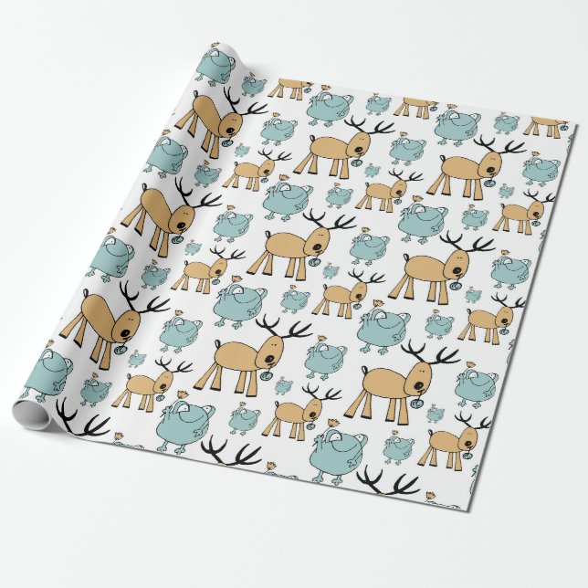 Papier Cadeau Motif De Rennes Et De Grenouilles (Déroulé)