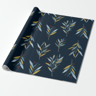 Papier Cadeau Motif de répétition botanique de Twigs avec or
