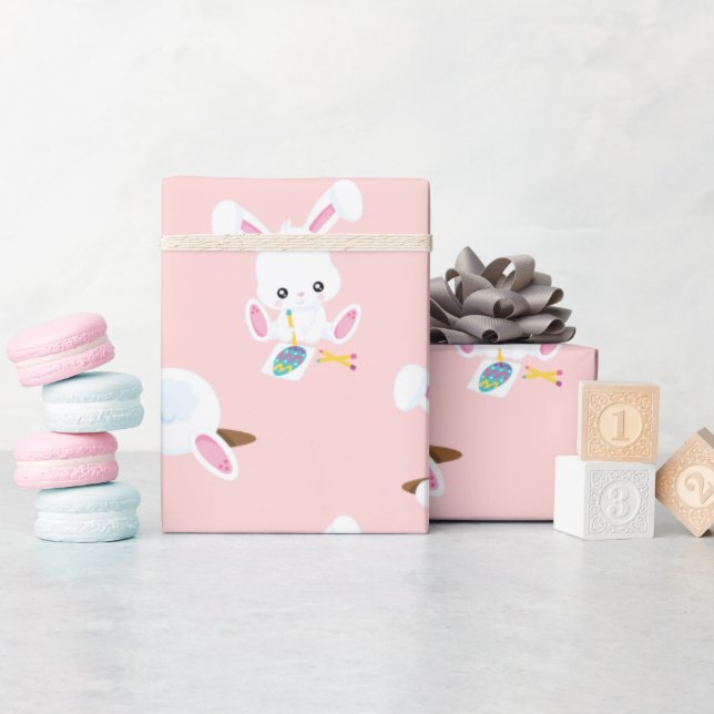 Papier Cadeau Motif de répétition rose lapin de Pâques (Baby Shower)