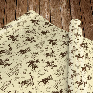 Papier Cadeau Motif de rodéo de cowboy occidental beige