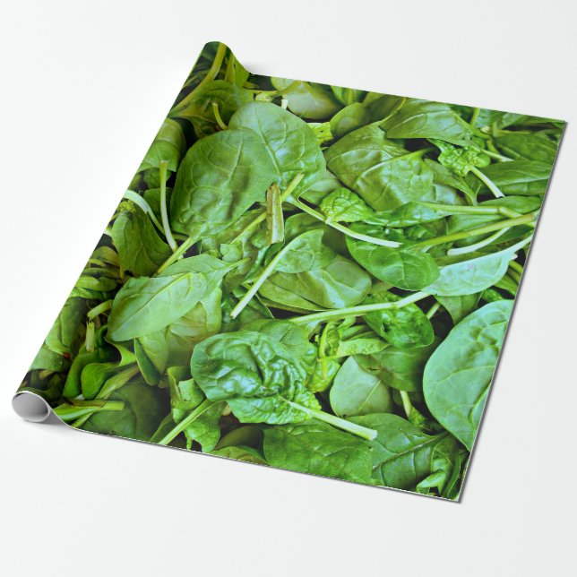 Papier Cadeau motif de salade d'épinards frais et verts (Déroulé)