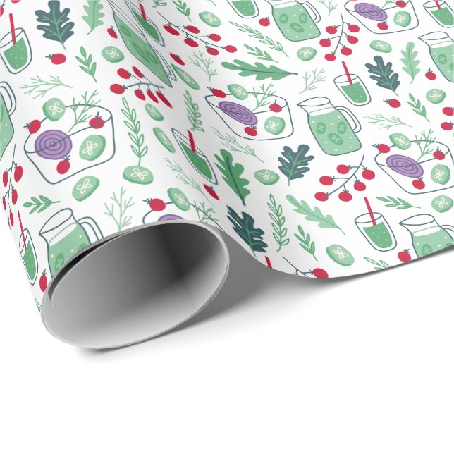 Papier Cadeau Motif de salade végétale avec nom vert (Coin rond)