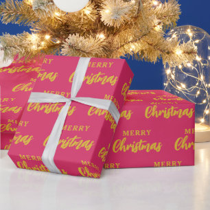 Papier Cadeau Motif de script de Noël Hot Pink Gold