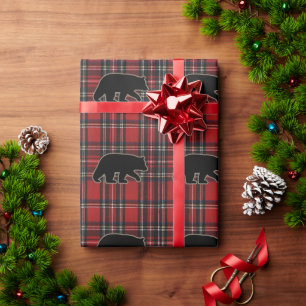 Papier Cadeau Motif de silhouettes d'ours noir sur plaid