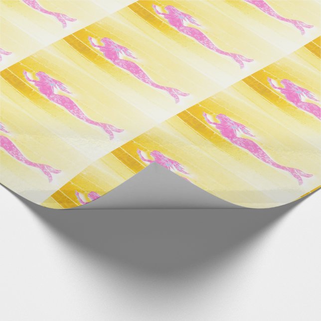 Papier Cadeau motif de sirènes sous-marines roses (Coin)