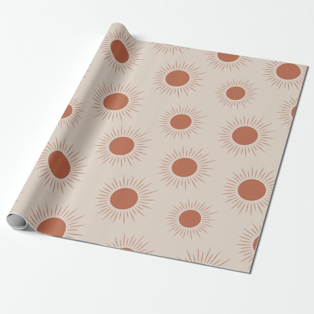Papier Cadeau Motif de soleil Abstrait Boho en terre cuite minim (Déroulé)