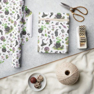 Papier Cadeau Motif de sorcière magique éffrayant