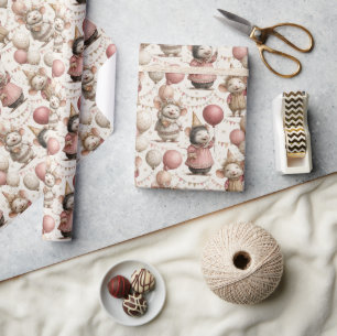 Papier Cadeau Motif de souris adorable pour anniversaire, rose e
