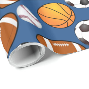 Papier Cadeau Motif de sport football soccer baseball basket-bal