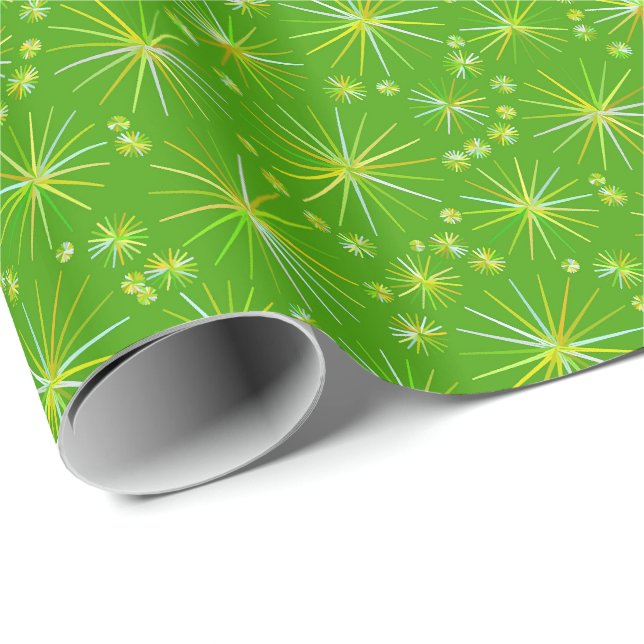 Papier Cadeau Motif de Spoutnik de la moitié du siècle, vert (Coin rond)
