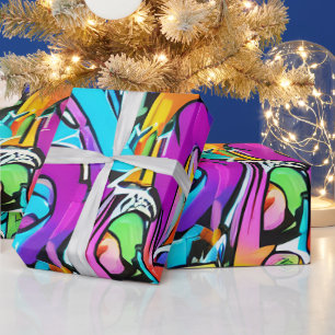 Papier Cadeau Motif de street art graffiti aux couleurs vives et