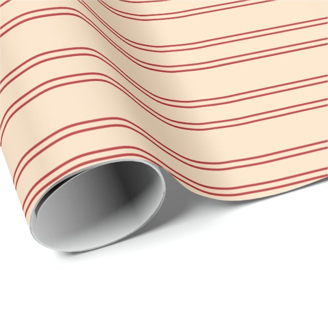 Papier Cadeau Motif de Stripes de couleur Bisque et Rouge (Coin rond)