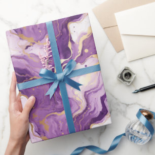 Papier Cadeau Motif de style liquide en marbre violet et or