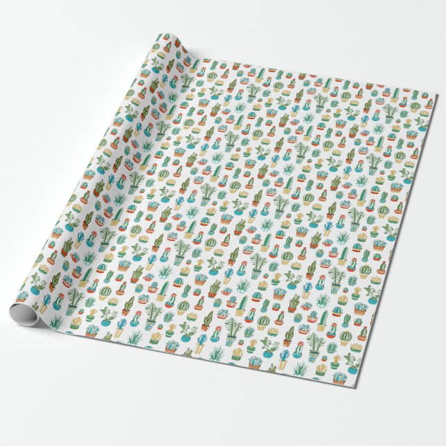 Papier Cadeau Motif de Succulents (Déroulé)