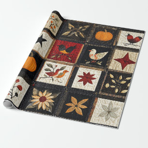 Papier Cadeau Motif de surface composée d'automne rustique Mot