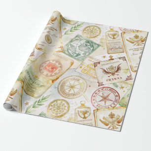 Papier Cadeau Motif de tampon de voyage du monde vintage (7)