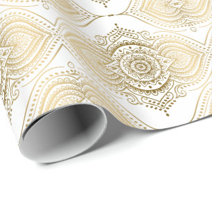 Papier Cadeau Motif de teardrops de dentelles ornées or et blanc