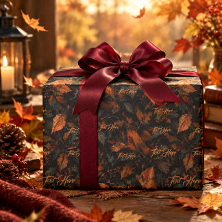 Papier Cadeau Motif de texte personnalisé aux couleurs automnale