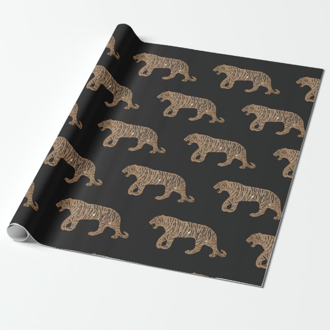 Papier Cadeau Motif de tigre de Parties scintillant noir fashion (Déroulé)