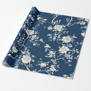 Papier Cadeau Motif de toile florale vintage bleu (11)