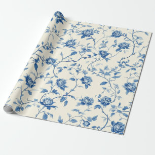 Papier Cadeau Motif de toile florale vintage bleu (3)
