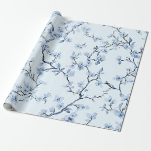 Papier Cadeau Motif de toile florale vintage bleu (9)