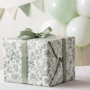 Papier Cadeau Motif de toile vintage floral vert sauge