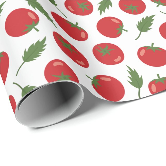 Papier Cadeau Motif de tomate rouge tiré à la main (Coin rond)