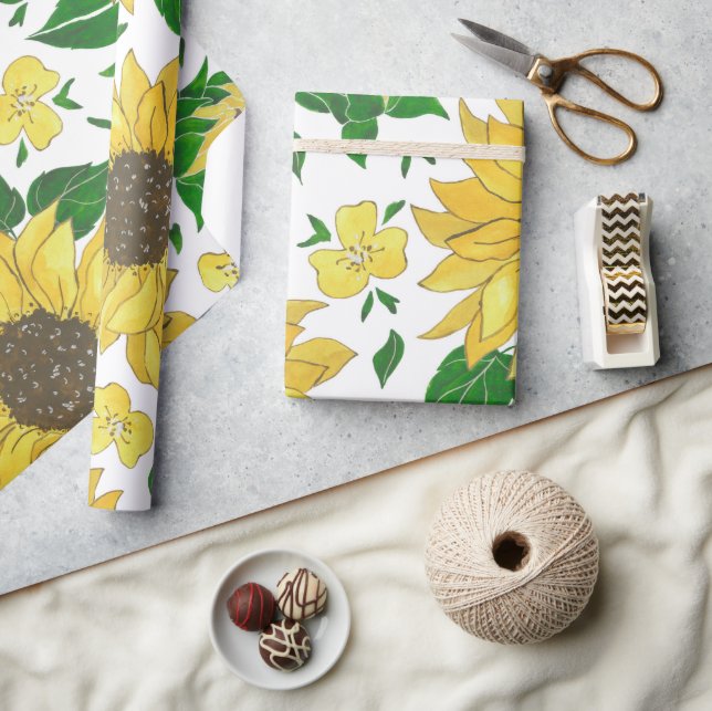 Papier Cadeau Motif de tournesol à l'aquarelle  (Artisanat)