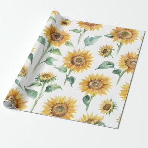 Papier Cadeau Motif de tournesol Aquarelle Botanique