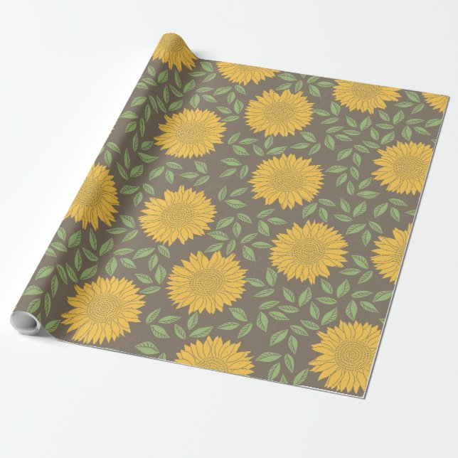 Papier Cadeau Motif de Tournesols rustiques (Déroulé)