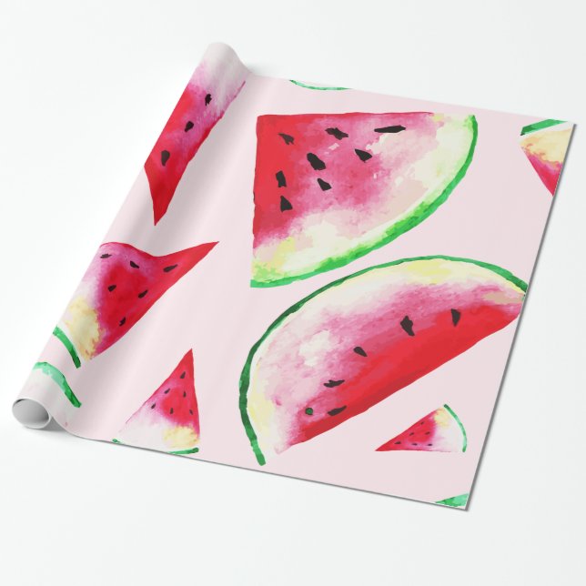 Papier Cadeau Motif de tranche de pastèque aquarelle (Déroulé)