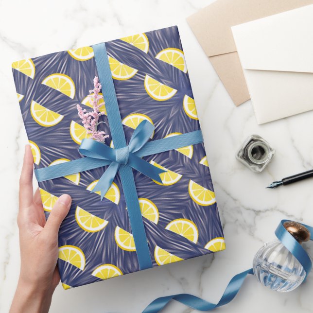 Papier Cadeau Motif de tranches de citron jaune moderne (Cadeaux)