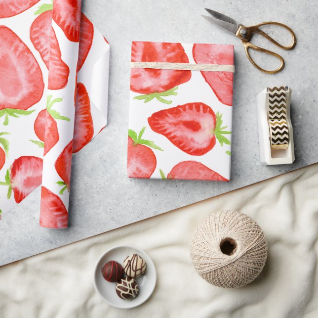 Papier Cadeau Motif de tranches de fraise d'aquarelle (Artisanat)
