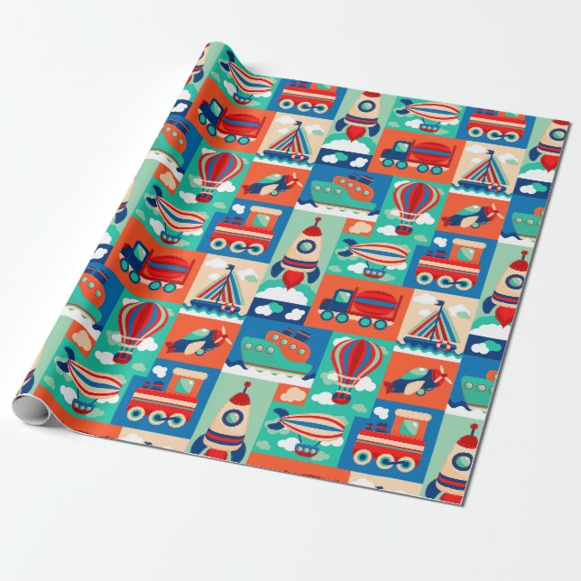 Papier Cadeau Motif de transport mignon (Déroulé)