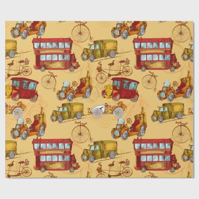 Papier Cadeau Motif de transport Steampunk (Plat)