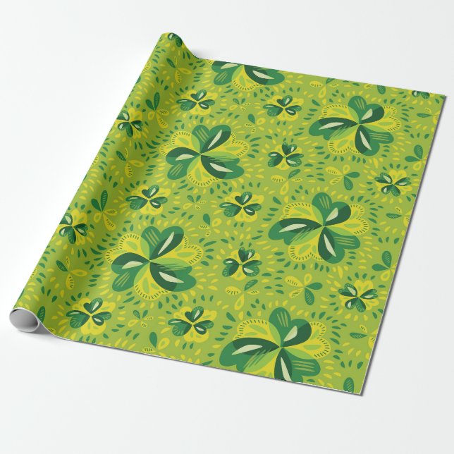 Papier Cadeau Motif de trèfle irlandais vert (Déroulé)