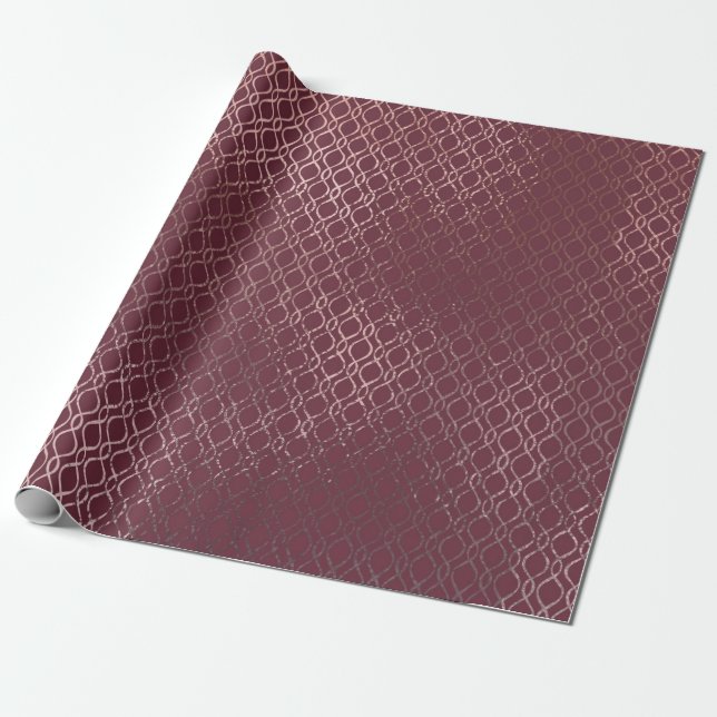 Papier Cadeau Motif de treillis rose Gold Interwoven en Bourgogn (Déroulé)