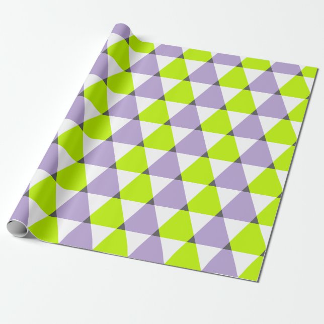 Papier Cadeau Motif de triangles vert géométrique moderne violet (Déroulé)