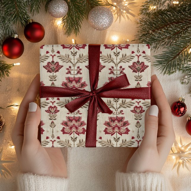 Papier Cadeau Motif de Tricot de Noël d'inspiration folklorique (Créateur téléchargé)